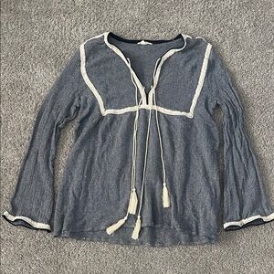 Easel Denim Blue Top with Cream Accents